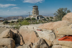 Looking at Desert View Tower from Boulder Park